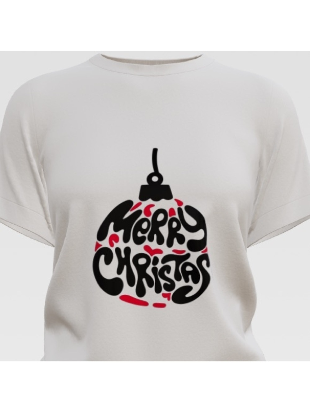 Handmade Women's Christmas Graphic T-Shirt - Merry Christmas Ornament Design, Un
